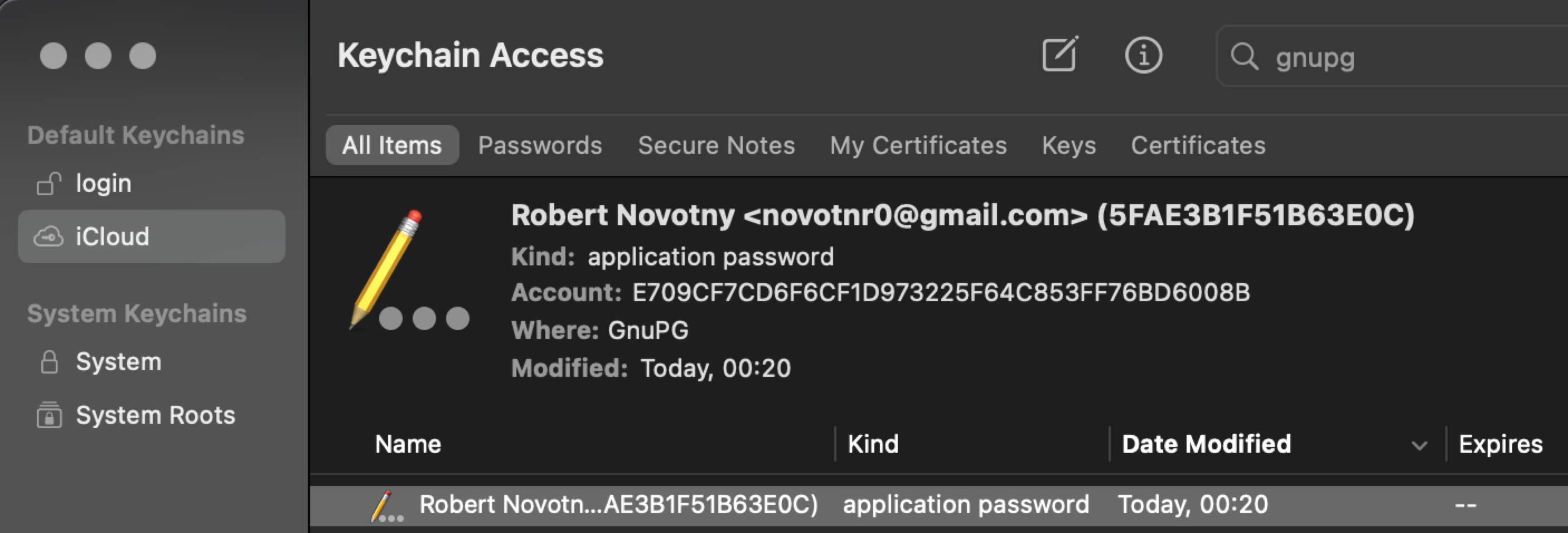 GnuPG v MacOS keychain